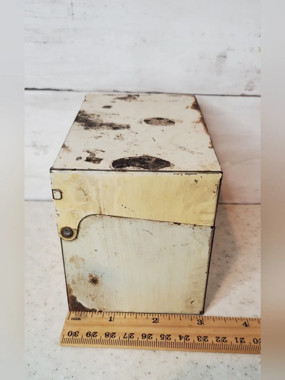 Vintage Metal Recipe Box w/ Vintage Recipe Cards & Dividers Art Deco Kitchen Sto